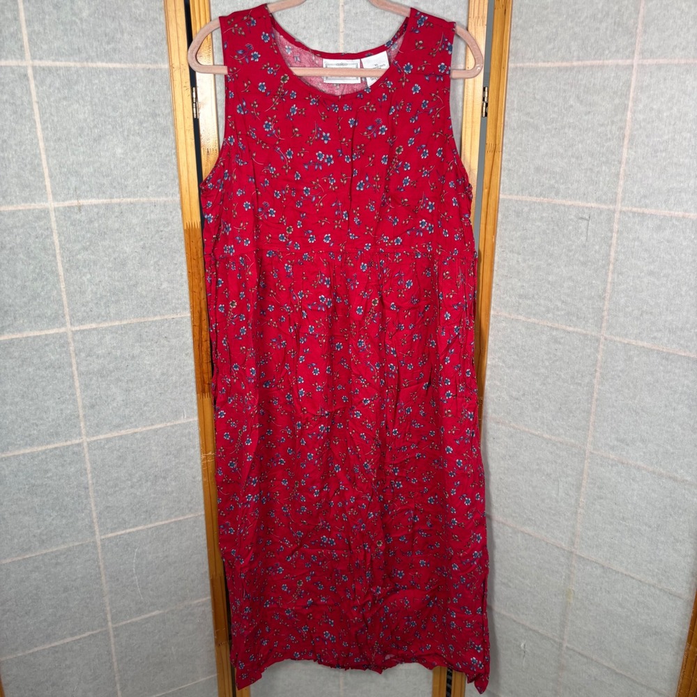Erika Studio Maxi Dress XL Red Floral Sleeveless Rayon Tie Back Boho Cottagecore